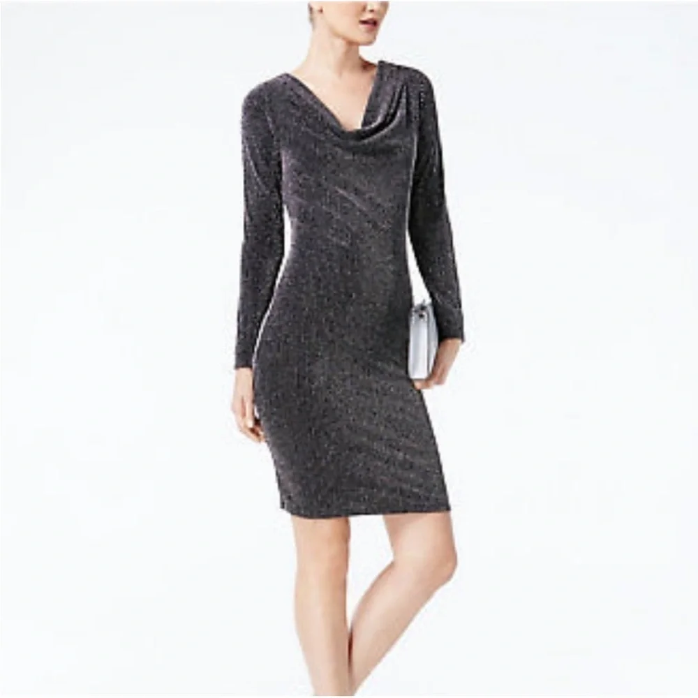 Michael Kors Black Dress sparkle Cowl Back PETITE Size XSmall Long Sleeve NEW